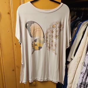 Floral Butterfly Print Short Sleeve Top